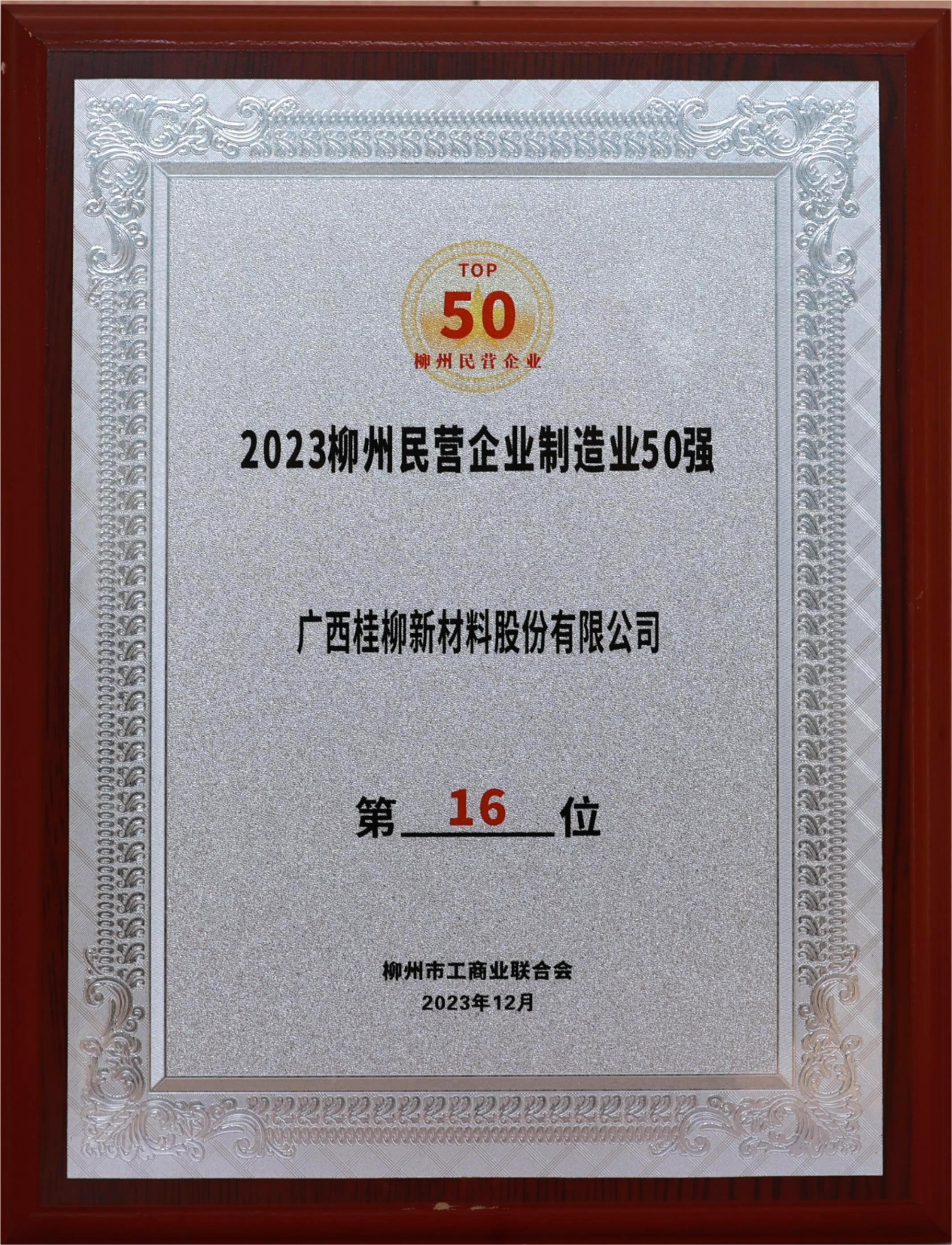 柳州市民營企業制造業50強
